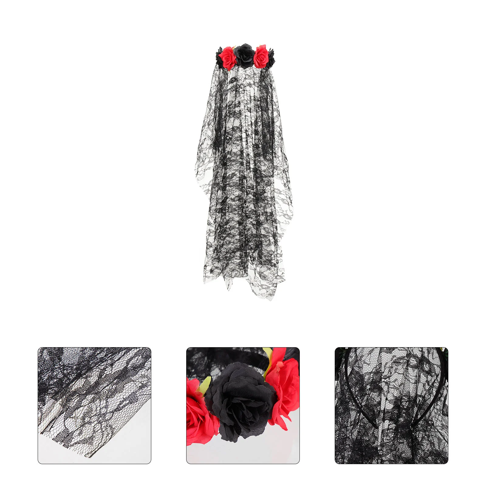 

Day of The Dead Headband Halloween Simulation Rose Flower Veil Hair Clasp