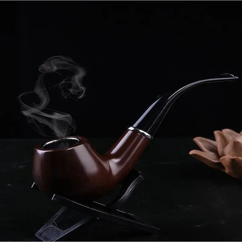 

Old-fashioned Ebony Resin Smoking Pipe Removable Wood Curved Style Tobacco Dry Herb Pipe for Smoking Accessories Men Gifts