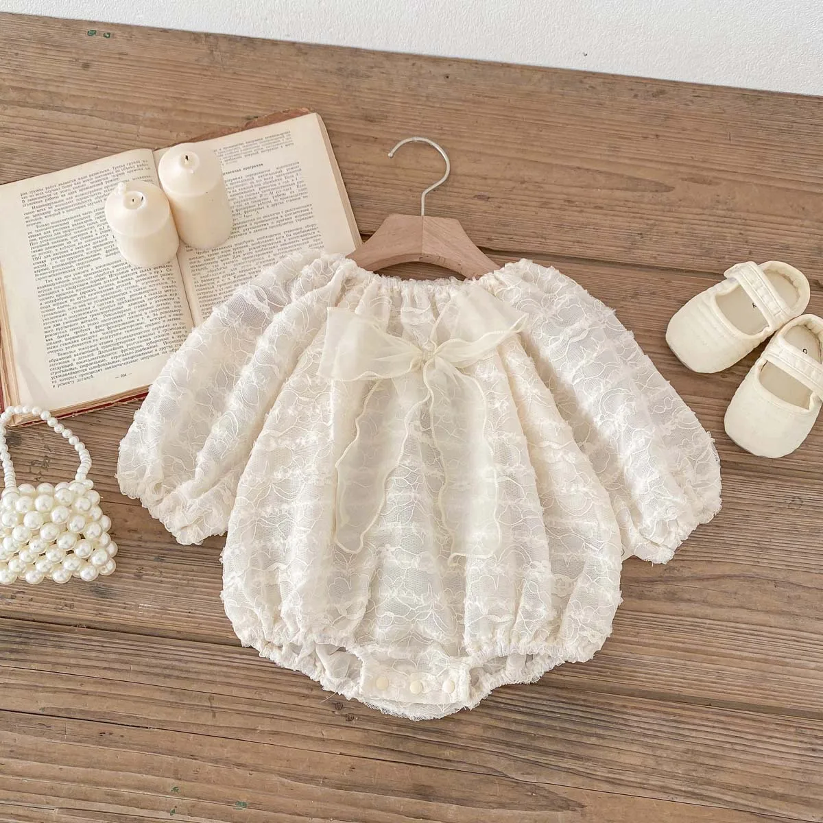 

Baby Girls Bodysuit Long Sleeve Toddler Lace Mesh Jumpsuit 2024 Spring New Infant Girl Princess Bow One Piece Clothes