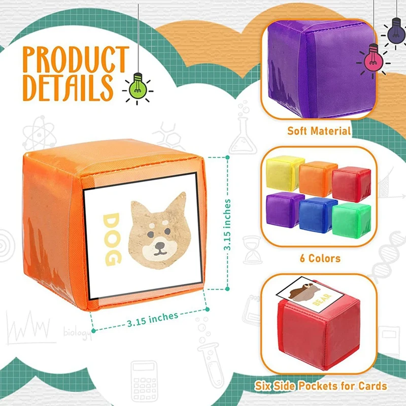 12PCS DIY Educational Game Dice Learning Dice Set With 6 Sides Clear Pocket Photo Pocket 6