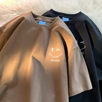 Men Women's Smiling Face Funny Fashion Couple Short Sleeved T-shirt American Basic Simple Oversized Loose Boys' Pullover Top 1