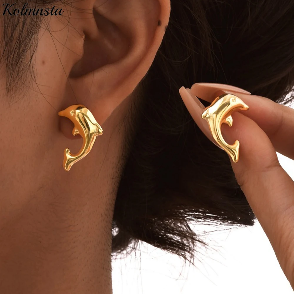 Kolmnsta Glänzende Edelstahl-Delfin-Ohrstecker für Frauen und Mädchen, niedlicher Tier-Ohrring, Hochzeit, Schmuck, Accessoires, Geschenk