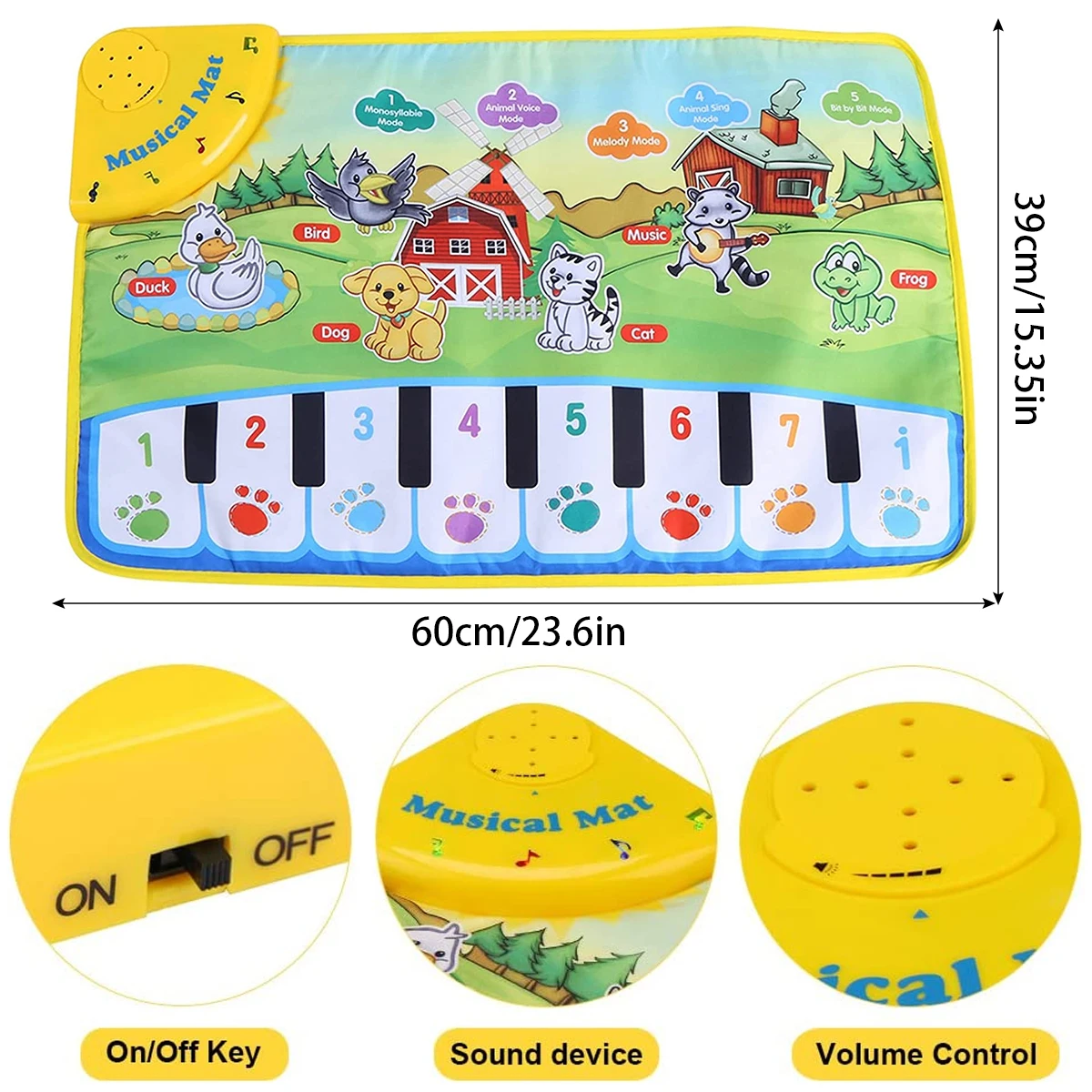 60x39cm Musical Piano Mat for Kids Toddlers Floor Keyboard Dance Mat with 8 Animal Sounds Baby Educational Toys floor mat kids carpet plush play mat