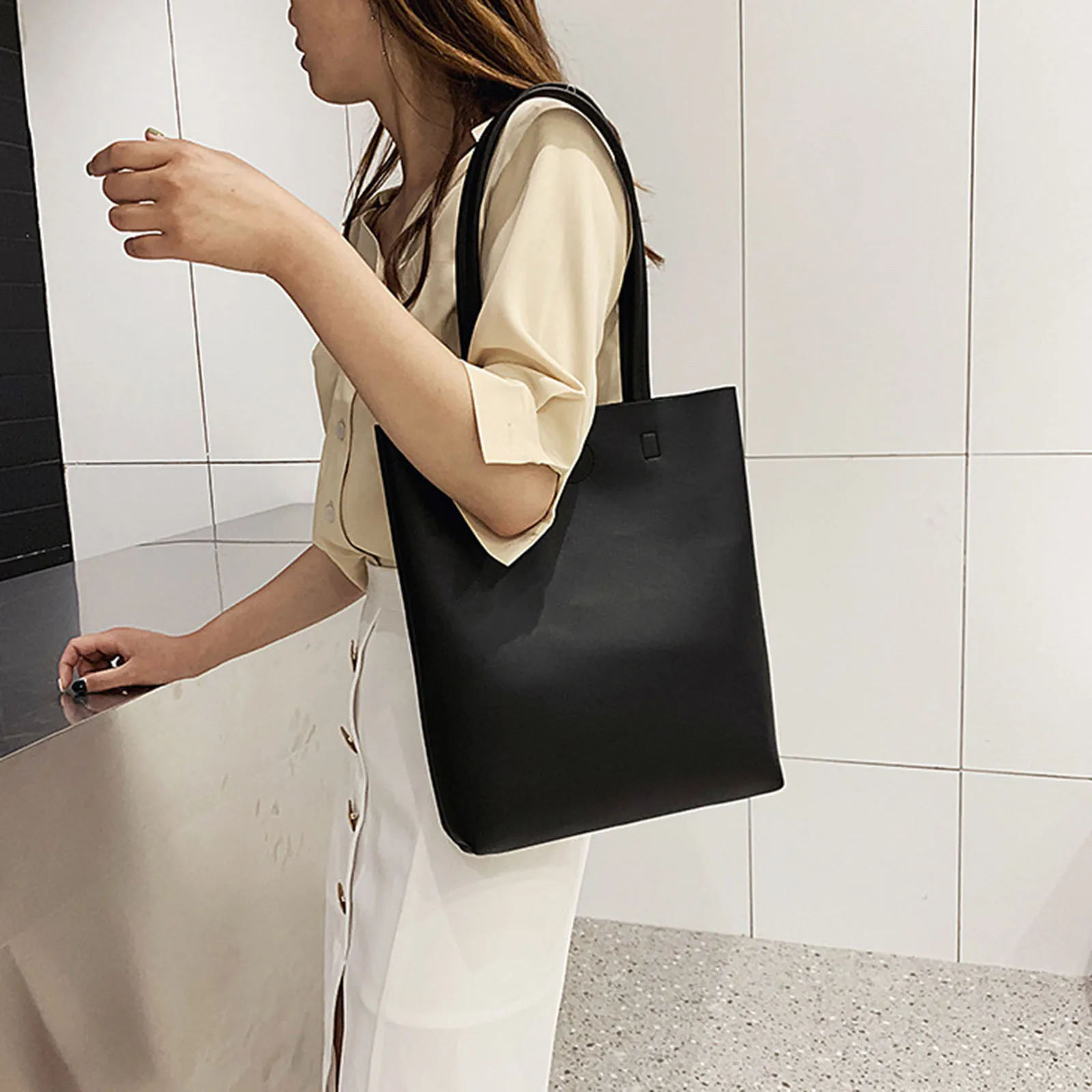Borsa tote da donna Borsa sotto le ascelle alla moda Borsa a tracolla in morbida pelle PU di grande capacità Borsa a tracolla retrò Borse a secchiello portatili casual - immagine 4