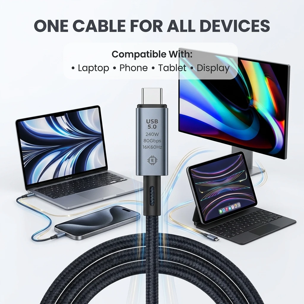 Ultra High-Speed USB-C to C Cable - 240W Fast Charging & 80Gbps Data Transfer