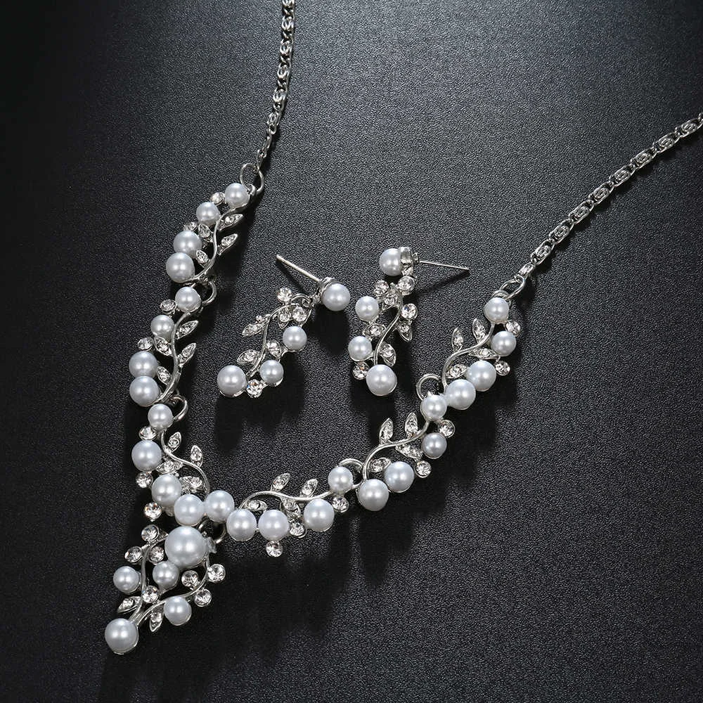 Vintage Schmucksets mit simulierten Perlen für Damen, modisches Blumen-Statement-Halsketten- und Ohrring-Set, Accessoires für Hochzeiten und Partys – Detail 9
