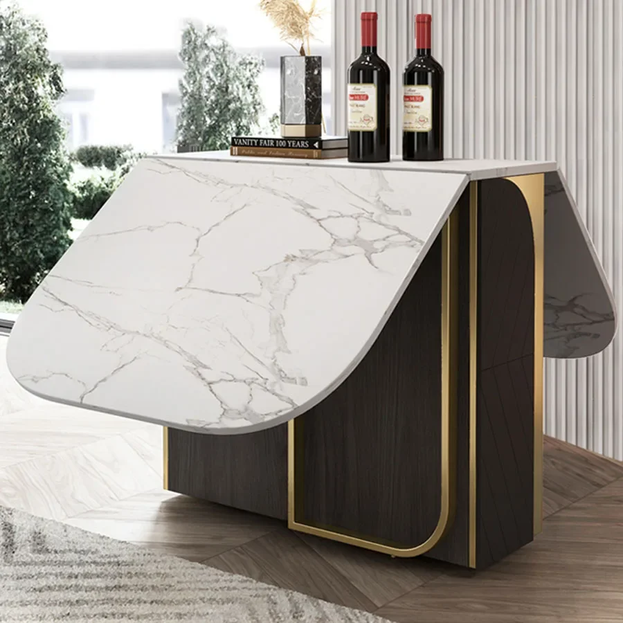 

Light Luxury Folding Dining Table And Chair Combination Post-Modern Simple And Multifunctional Small Household Rock Board Table