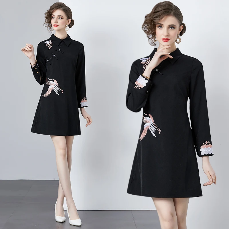 

New Chinese style improved button up cheongsam dress 2024 new high-end women's SR7026065