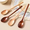 Long Wooden Teaspoons Kitchen Cooking Utensils for Soup Tea Honey Stirring Spoon Ladle Soup Spoon and Fork 5