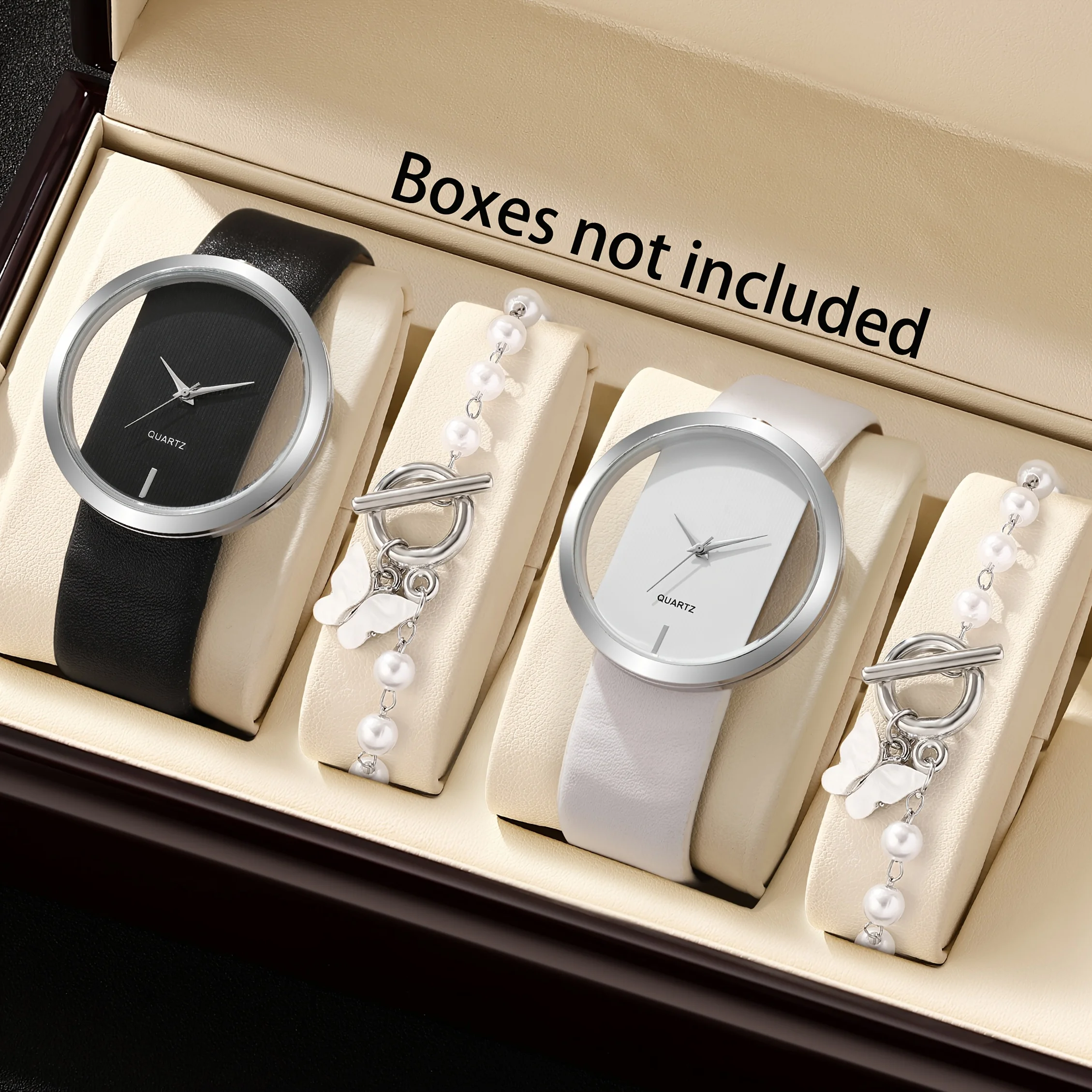 Minimalist Casual Watch Bracelet Set, Round Dial Design, Artificial Leather Strap, Best Christmas Gift Choice, Fashion Accessory