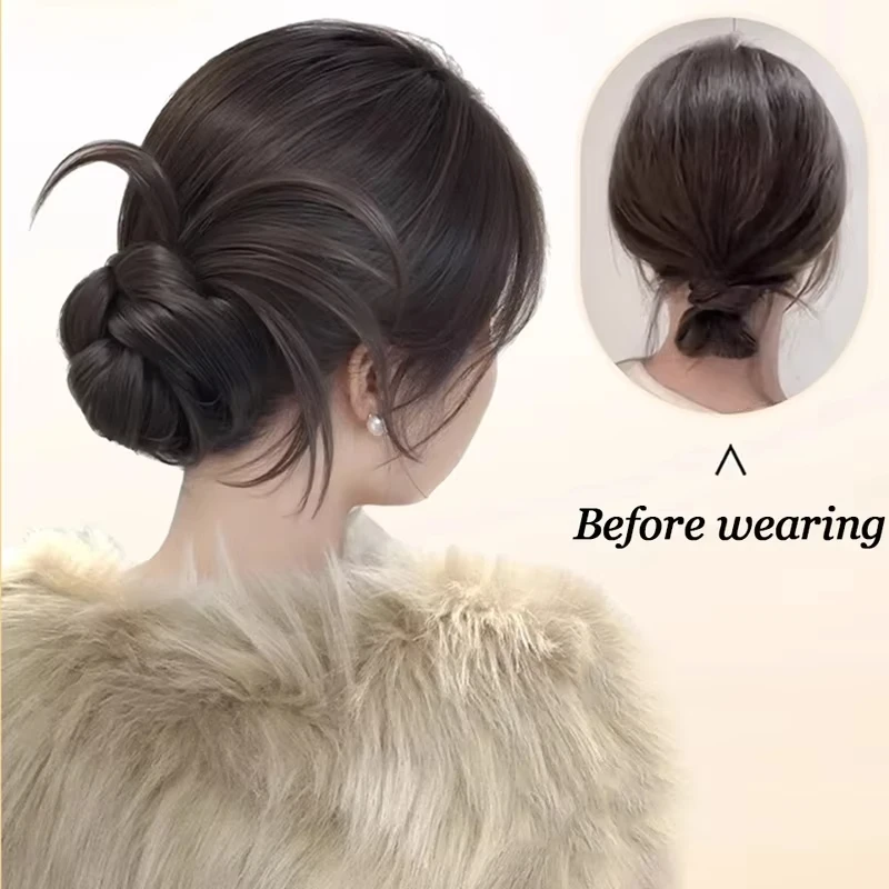 Grab clip synthetic wig for women messy curl scrunchie bun ponytail lengthening low bun hair wig