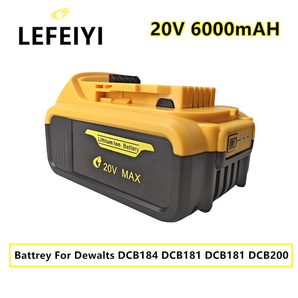 

Аккумулятор для электроинструмента, сменная батарея для DeWalt DCB184, DCB181, DCB182, DCB200, 20 В, 3 А, 5 А, 6 А, 20 в, 6,0 Ач
