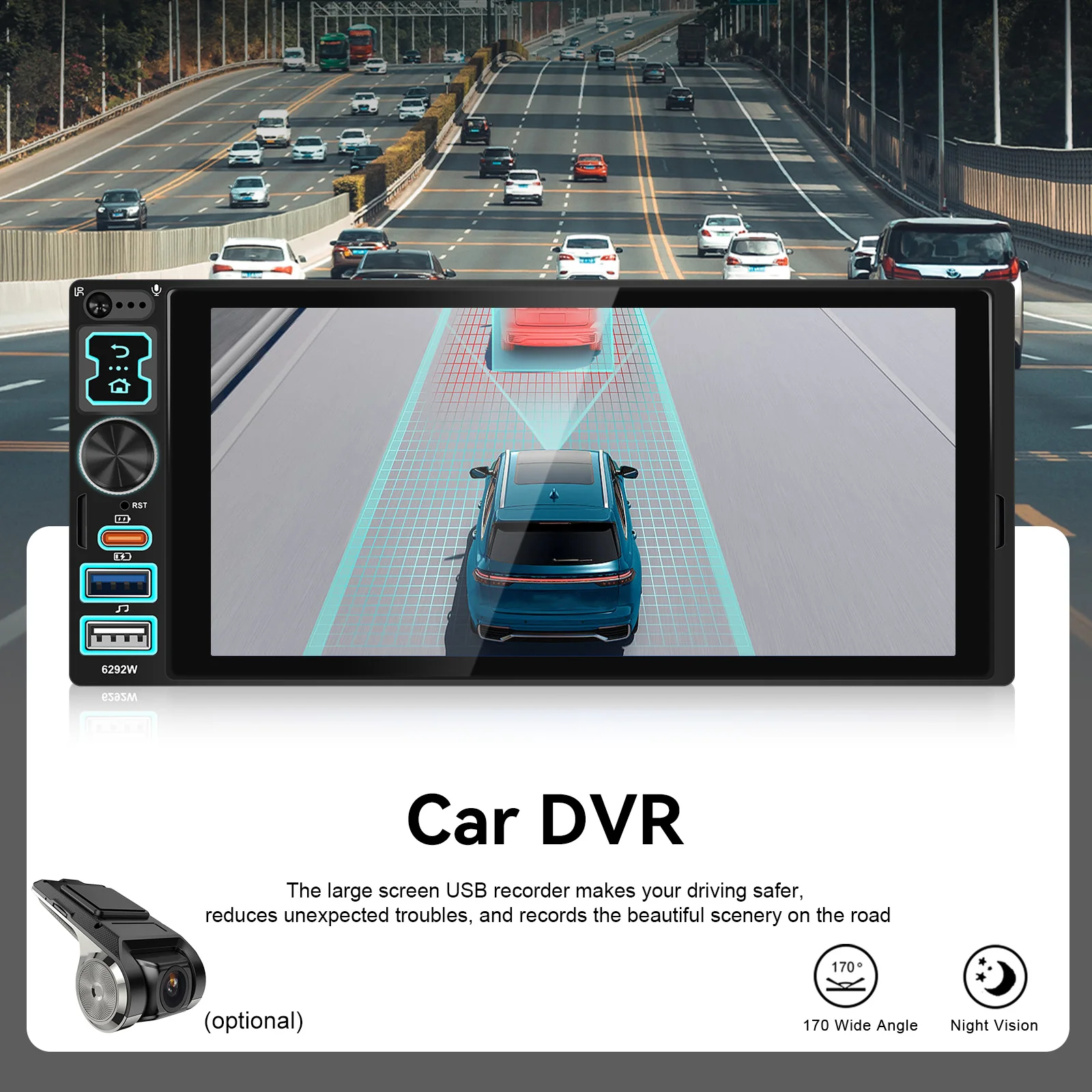 Podofo Reproductor Multimedia para Auto con Pantalla Táctil HD de 6.8” 6.9” 1DIN, Carplay Inalámbrico/Carplay con Cable, Android Auto Universal, Reproductor MP5 para Auto, Radio FM BT, Tipo-C/USB, Cámara de Visión Trasera, Autoradio 5