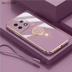 Enhanced Plating Silicone Lanyard Phone Case with Ring Holder - Soft Back Cover - OnPlus 10 Pro (Purple)