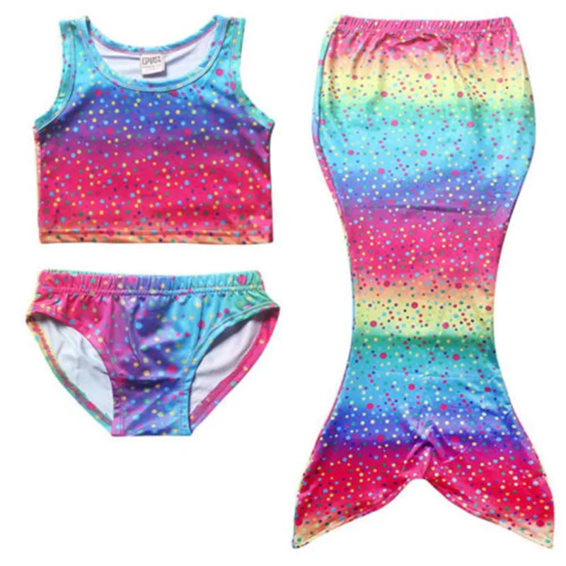 2-8years Girls 3pcs Clothes Set Sleeveless Bikni Tops Thong Mermaid Tail Outfits For Girls Summer Beach Cosplay Swimwear Set 1