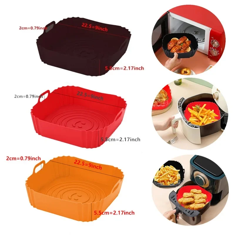 Square Air Fryer Silicone Tray Oven Baking Tray Pizza Fried Chicken Baking Tool Reusable Liner Nostick Airfryer Silicone Basket air fryer silicone tray