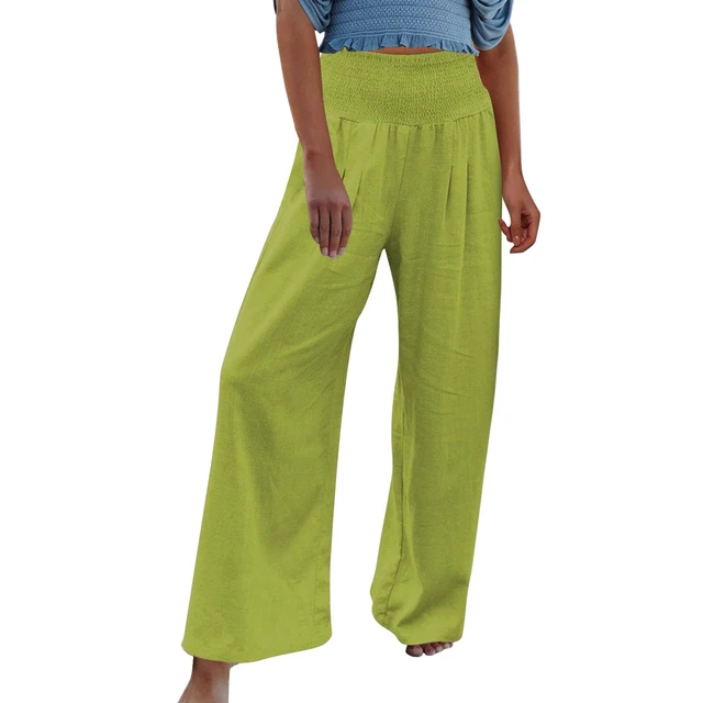 Palazzo Pants for Women Elastic High Waisted Washed Wide Leg Pants Solid  Casual Baggy Lounge Trousers with Pockets