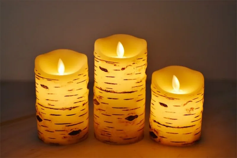 

USB Rechargeable Birch Bark Flameless Led Candle lamp Pillar Paraffin Wax Flickering Led Candles light Remote Controlled w/Timer