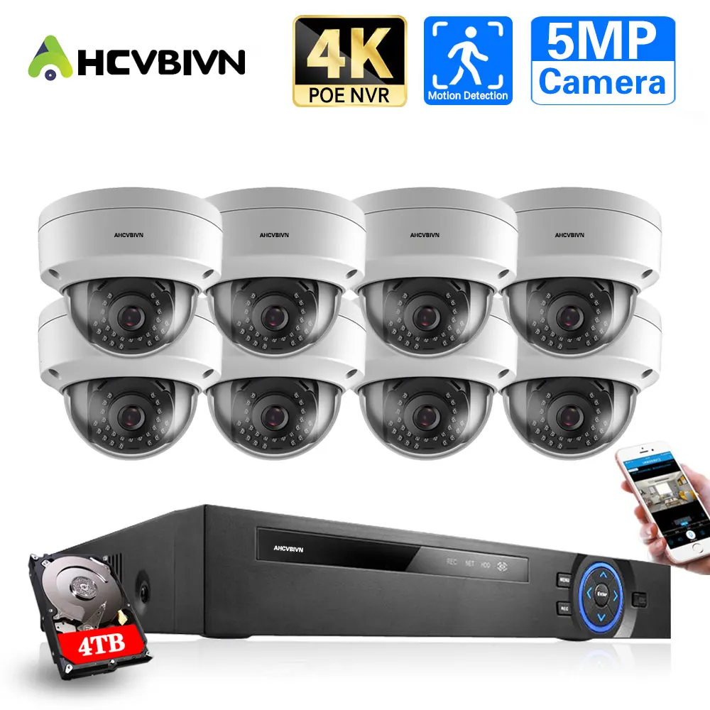 

Система видеонаблюдения H.265, 8 каналов, 8 Мп, 4K, POE, NVR с датчиком движения, уличная IP-камера 5 Мп с ии, набор для видеонаблюдения P2P