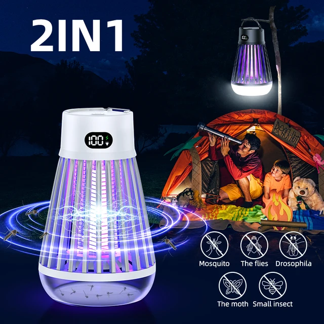 2 Az 1 -Ből Szúnyog Gyilkos Lámpa Lcd Éjszakai Könnyű Elektromos Gyilkosságok Légycsapda Led Rovar Visszautasító Töltés Bug Zapper Otthoni Kültéri Kemping