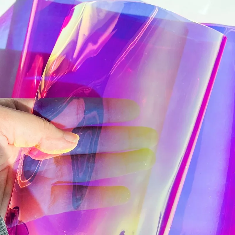 30x135cm Iridescent Holographic Clear PVC Fabric Transparent Laser Rainbow Vinyl for DIY Patchwork Bags Bows Jewlery Making