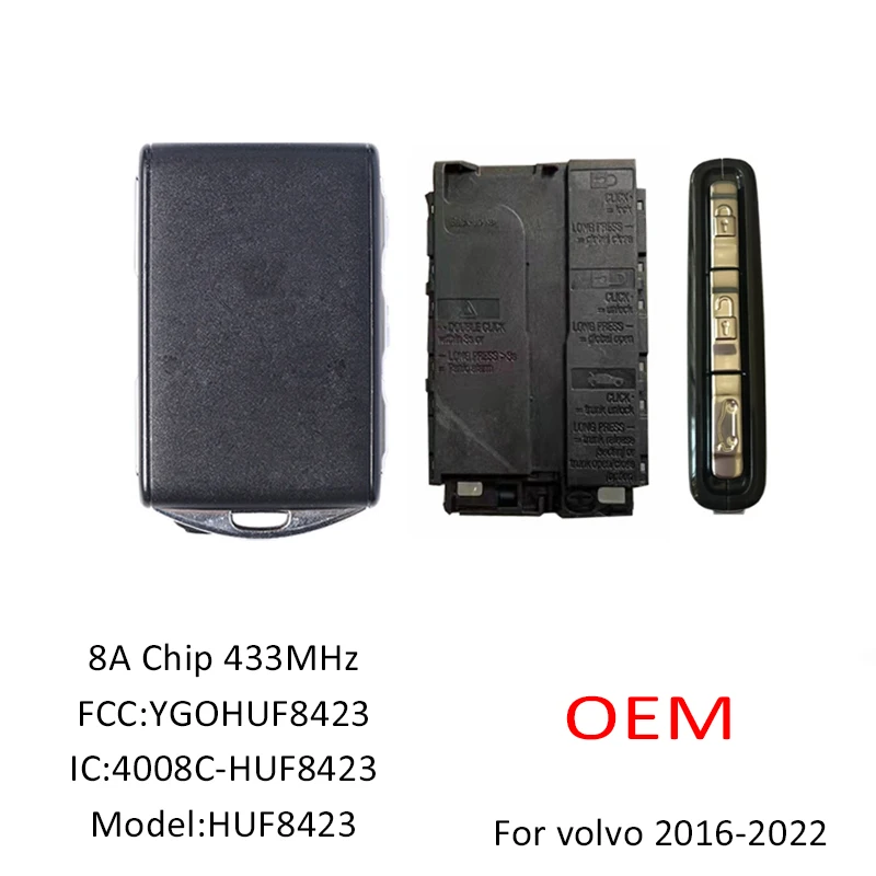 

433 Mhz 8A Chip FCC:YGOHUF8423 OEM Car Key for Volvo S60 V60 S90 V90 XC40 C40 XC60 XC90