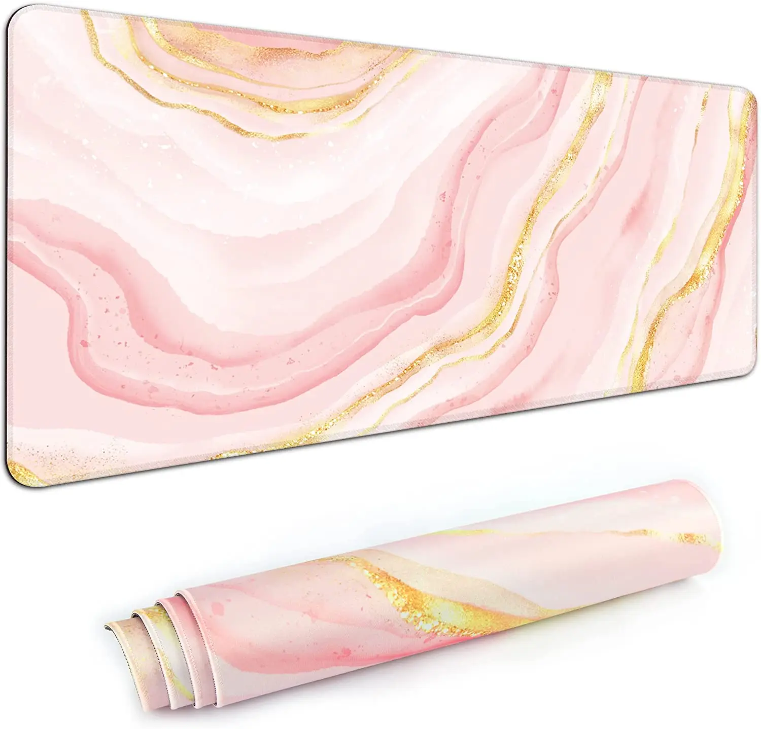 

Pink Golden Marble Large Mouse Pad XXL Extended Gaming Mouse Mat with Non-Slip Base Stitched Eges Mousepad for Computer Laptop