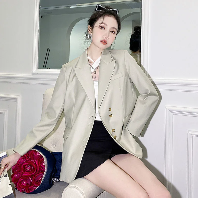 

Korean Loose Casual Women Blazers 2023 Spring Autumn Notched Collar Long Sleeve Single-breasted Female Suit Jacket Streetwear