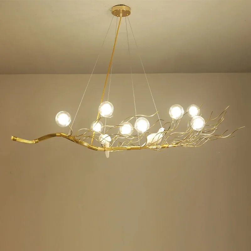 

Retro Iron Branch Led Pendant Chandeliers Nordic Dining Room Chandelier Lighting Bird Nest LED Hanging Lights Fixture
