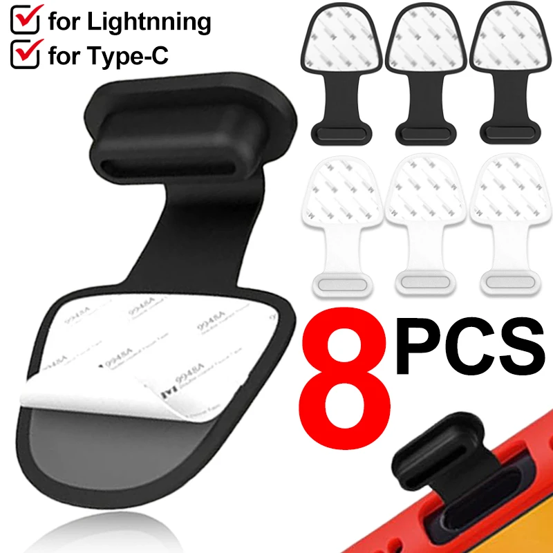 8PCS Charging Port Anti-Dust Dirt Plug Silicone Lightnning Dustplugs Cover For iPhone 16 Samsung S25 S24 Type-C Port Protector 1