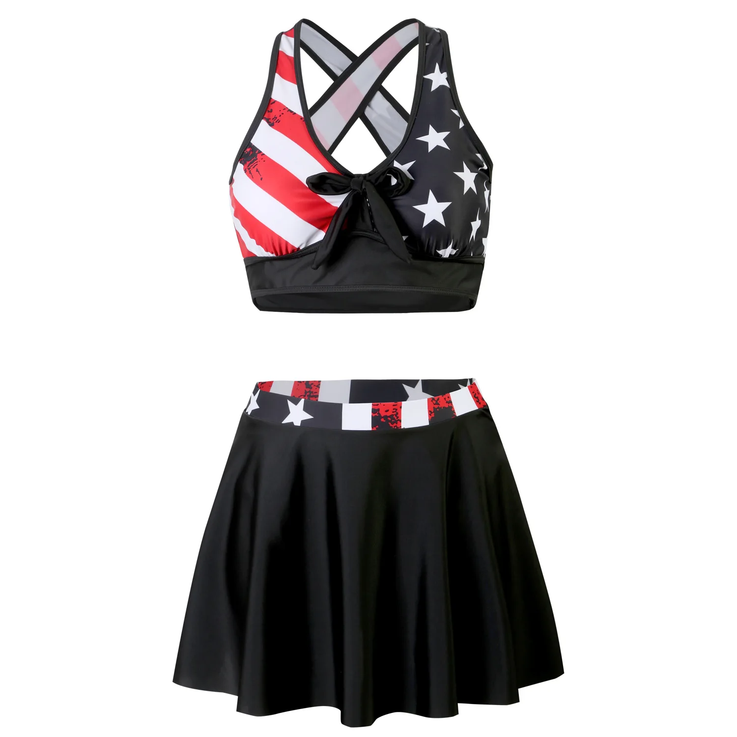 New European and American separate swimsuit lady conservative skirt bikini printed swimsuit suit