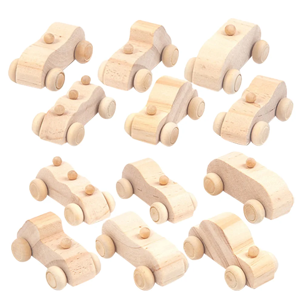 

12 Pcs DIY Graffiti Car Cars for Kids Toddlers Mini Children's Toys Blank Wooden