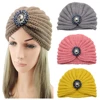 Women Bohemian Style Warm Winter Autumn Knitted Cap Fashion Boho Soft Hair Accessories Turban Solid Color Female Muslim Hat 1