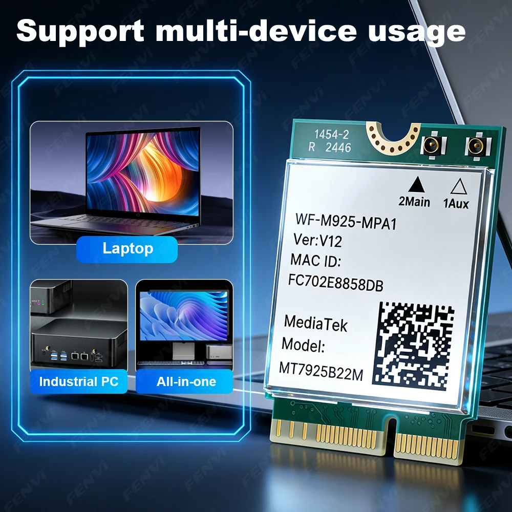 MT7925 WiFi 7 BE6500 M.2 네트워크 카드 블루투스 5.4 트라이 밴드 2.4G 5Ghz 6GHz 802.11BE NGFF WiFi7 카드 AMD PC 윈도우 10/11용