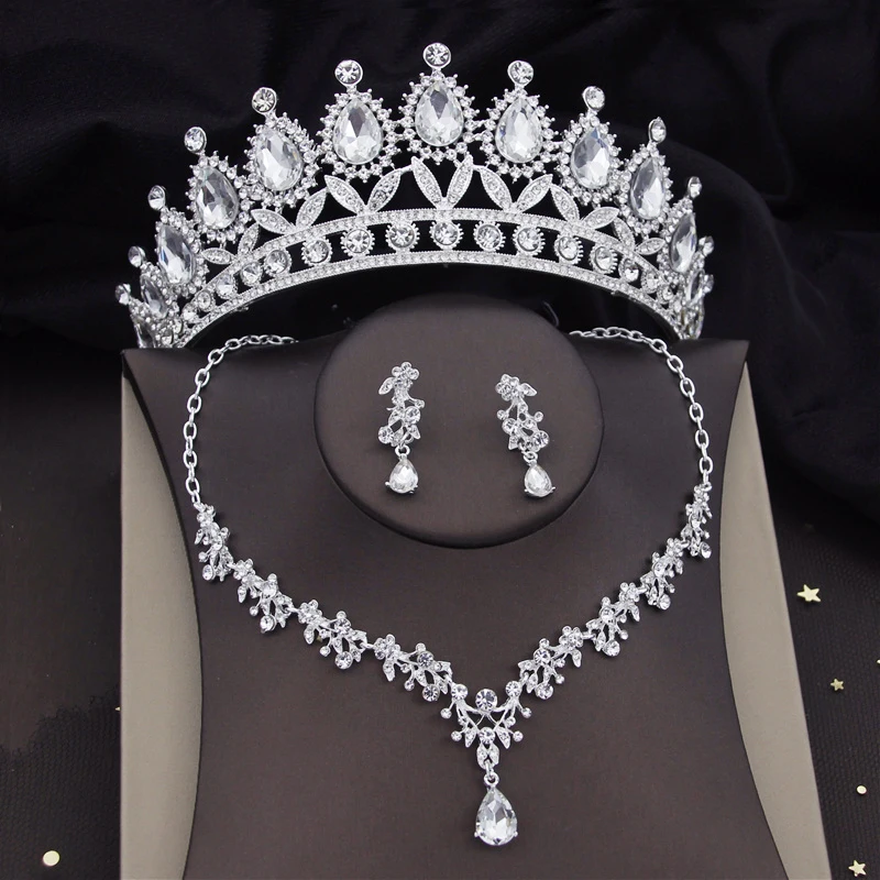 Baroque Crystal Bride Jewelry Sets for Women Crown Tiaras Earrings Luxury Choker Necklace Wedding Dress Bridal Sets Accessories