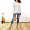 Spring Summer Women's Fashionable Solid Color V-neck Comfortable Long-sleeved High-waisted Casual Breathable Pregnant Shirt 4