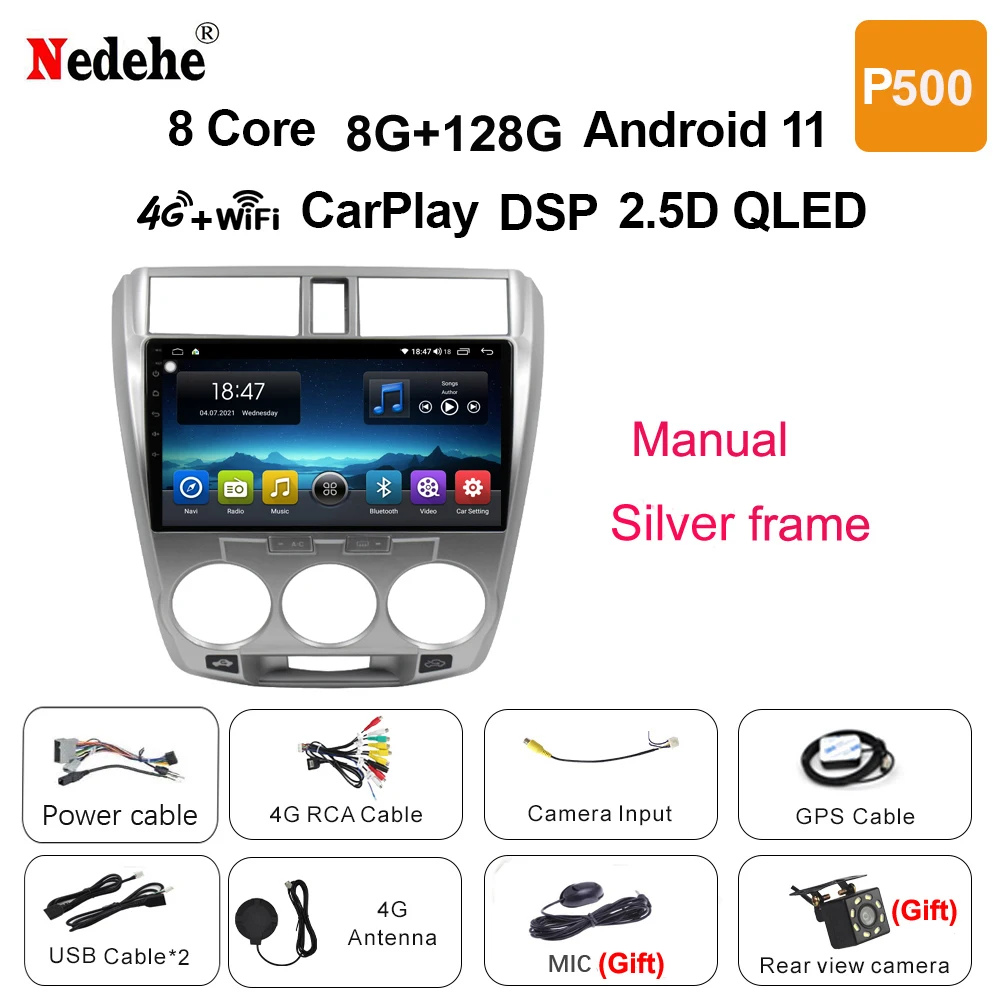 8 Core 8G+128G Car Radio Stereo 2 Din Android 11 Auto Audio GPS Multimedia Player For Honda City 2008 2010 -2013 4G Carplay BT portable movie player for car Car Multimedia Players