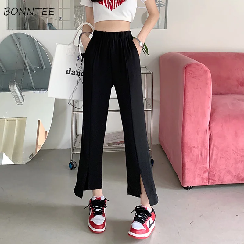 

Pants Women Ankle Length Retro Straight Bottom Summer Ins Comfortable Daily All-match Solid Mujer New Arrival Student Streetwear
