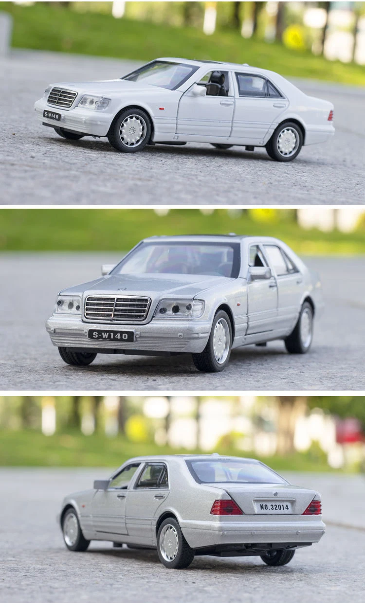 1/32 Mercedes S-W140 Alloy Diecast Car Model Children Toy Metal Body Simulation Rubber Tire With 4 Doors Opened Pull Back Gifts diecast truck
