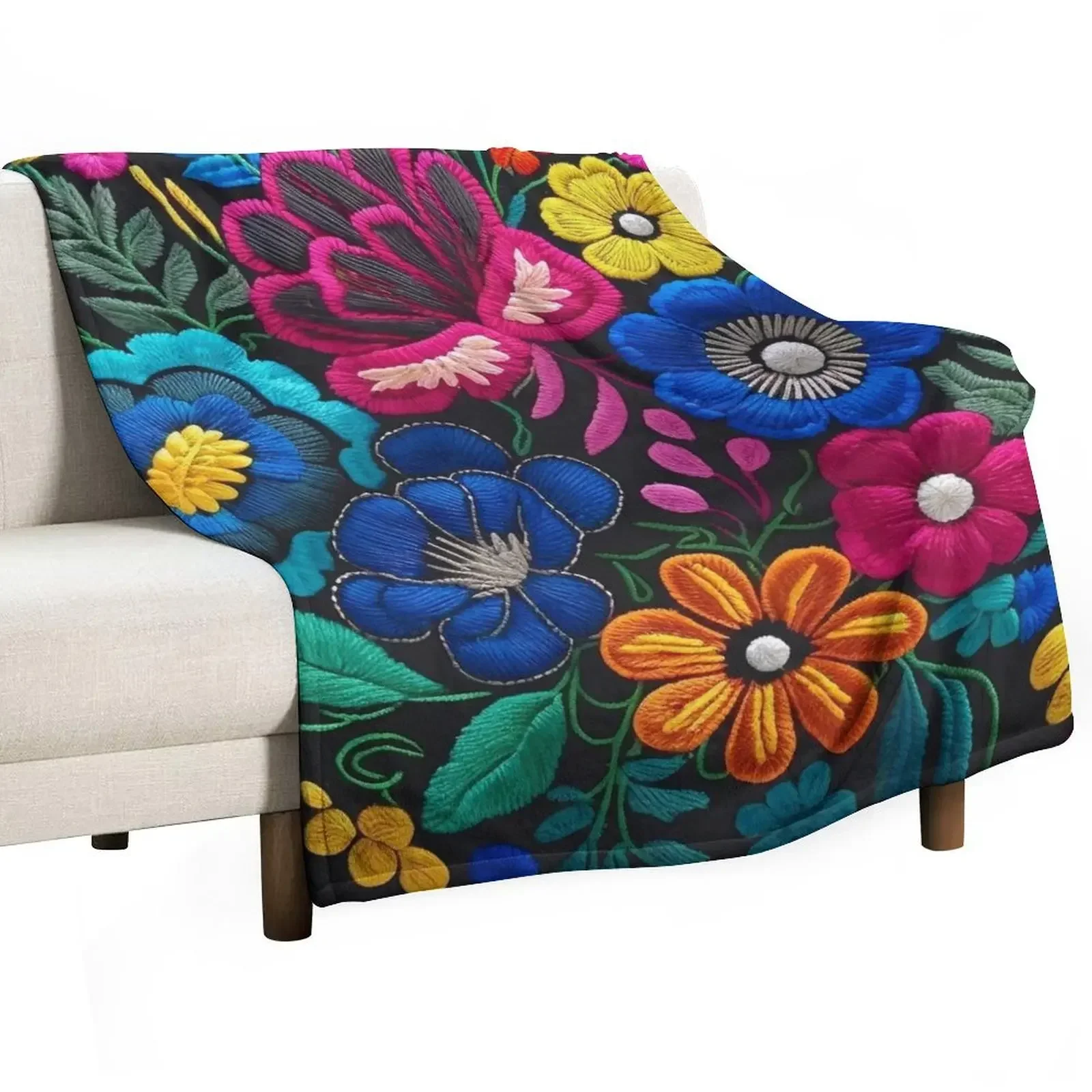 

Spanish Embroidered-Looking Flowers Throw Blanket Large funny gift fluffy manga Blankets