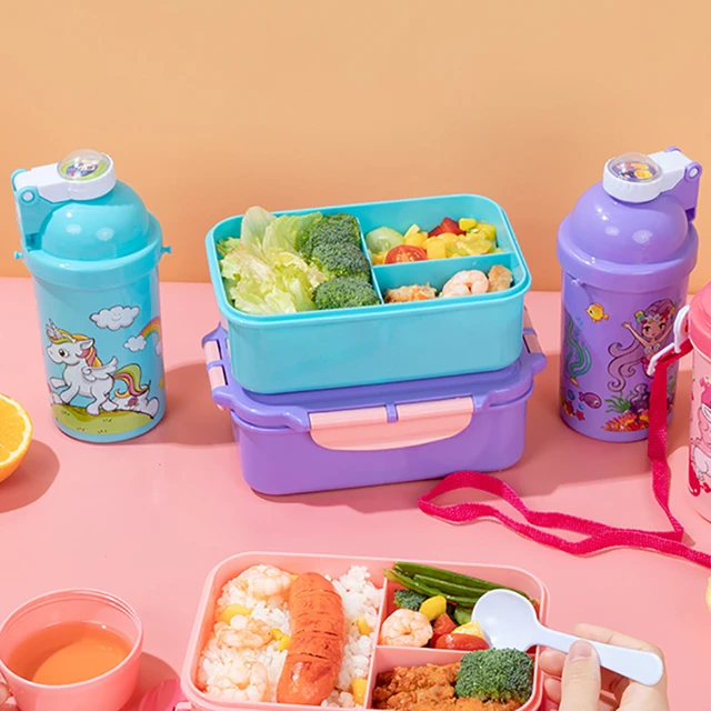 Unicorn Stainless Steel Bento Lunch Box for Toddler Girls, Insulated Lunch Bag Water Bottle Set for Kids. Snack Container for Small Children, Baby