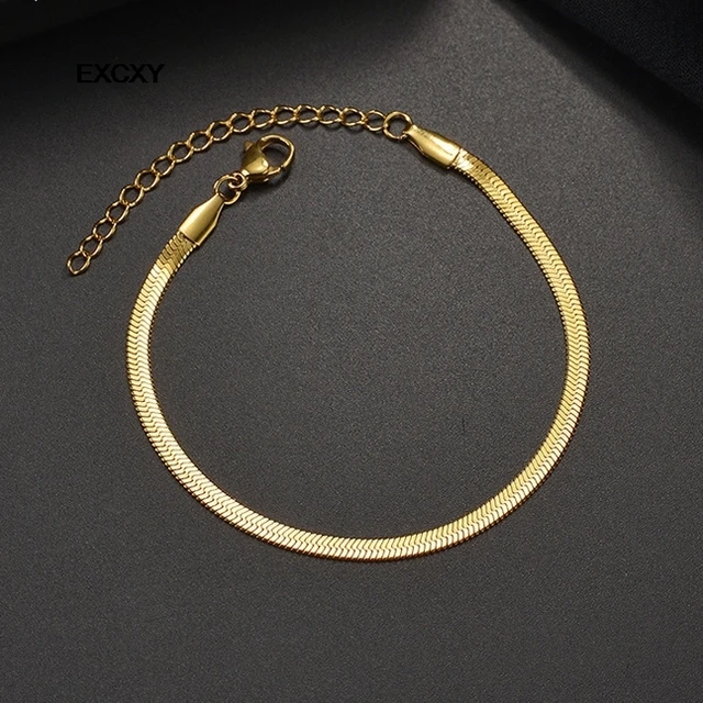Bracelet minimaliste à chevrons couleur or, chaîne serpent plate, empilable délicat pour femmes, bijoux faits à la main, cadeaux, vente en gros