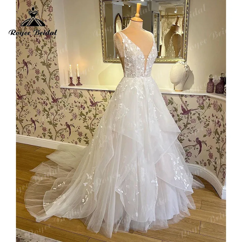 

hochzeits 2024 Robe Mariee Princess A Line Wedding Dress with Deep V Neck Tank Bridal Reception Gown vestido de noiva princesa