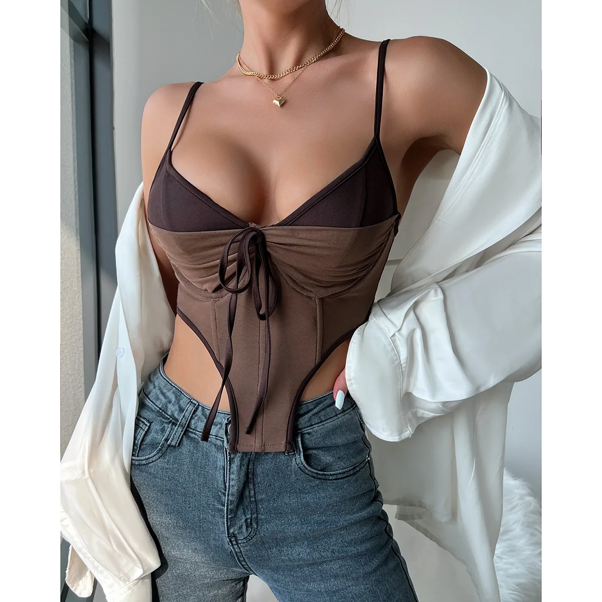 

Sexy Deep V Halter Bustier Tank Tops Streetwear Fashion Sleeveless Tube Tops Backless Corset Women's Camisole Chic Lingerie Vest