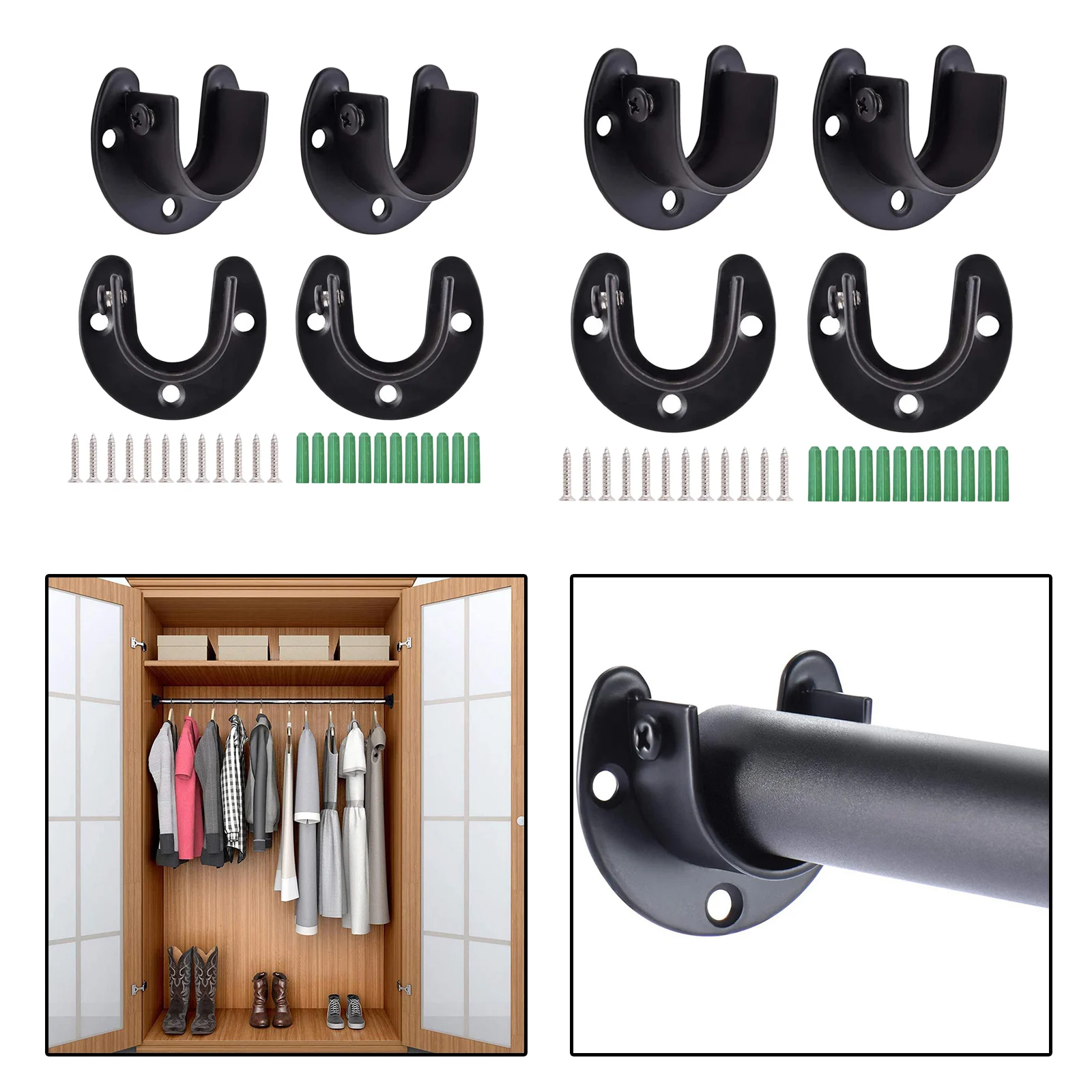 4x Closet Rod Holder Heavy Duty Flange Holder Fitting Bracket Hanging with 4