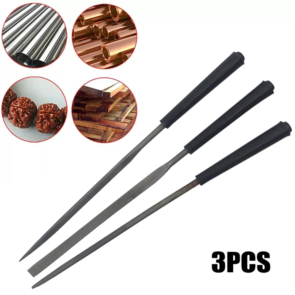 

3Pcs Small Steel Files Flat/Triangle/Round Steel Needle File For Steel/Glass/Tile/Stone/Metal/Wood/Plastic Grinding Tool