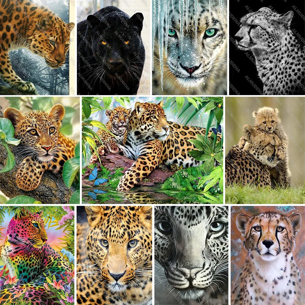 Meian 11/14CT Stickerei Malerei Schwarz Leopard Panther Tier Kreuz Stich Kits DMC Gedruckt Leinwand DIY Handgemachte Dekoration – Detail 11
