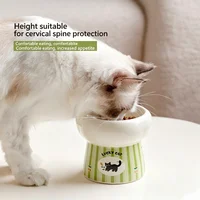 Raised Ceramic Dog Bowl Anti Vomiting Elevated Tilted Pet Food Water Bowl Green Striped Cute Black Cat Pattern Feeder for Cats 6