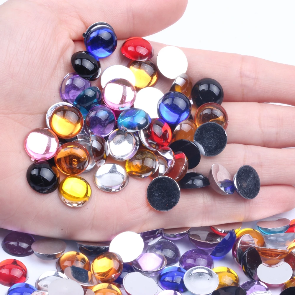 

12mm 200/1000pcs Half Round Beads Facets Many Colors Flatback Glue On Acrylic Rhinestones DIY Craft Backpack Garment Accessories