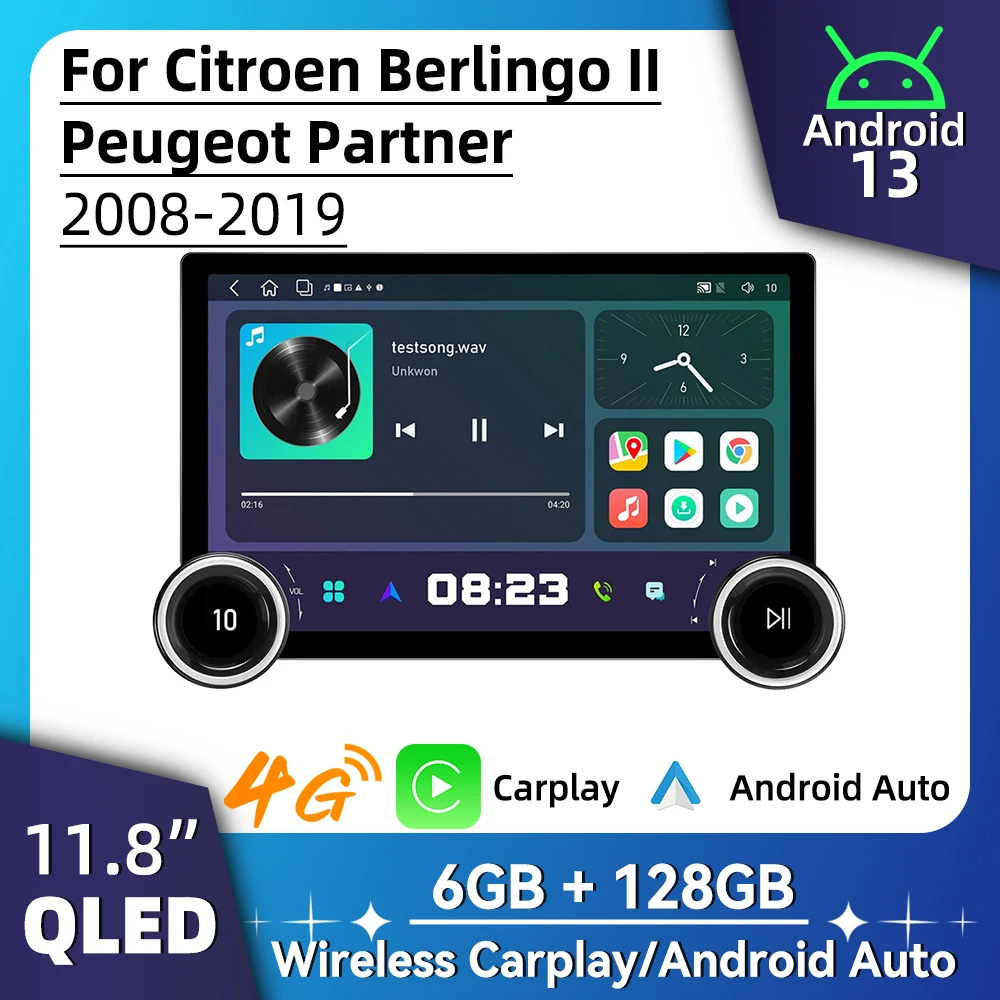 

Car Multimedia for Citroen Berlingo II Peugeot Partner 2008-2019 11.8" 2K QLED Screen 4G Radio Android Stereo Head Unit Carplay